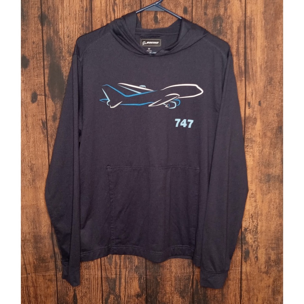 Boeing‎ 747 Mens Navy Blue Graphic Hoodie Sweatshirt Size Small 8062 Aviation